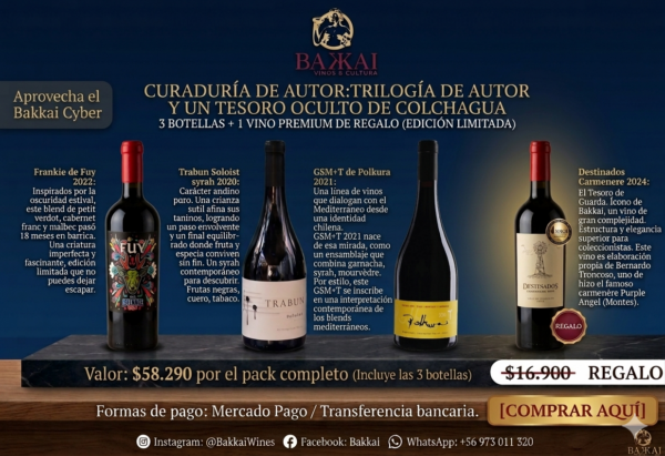 Anuncio 3 PACK CURADURÍA DE BAKKAI: TRILOGÍA DE AUTOR Y UN TESORO OCULTO DE COLCHAGUA