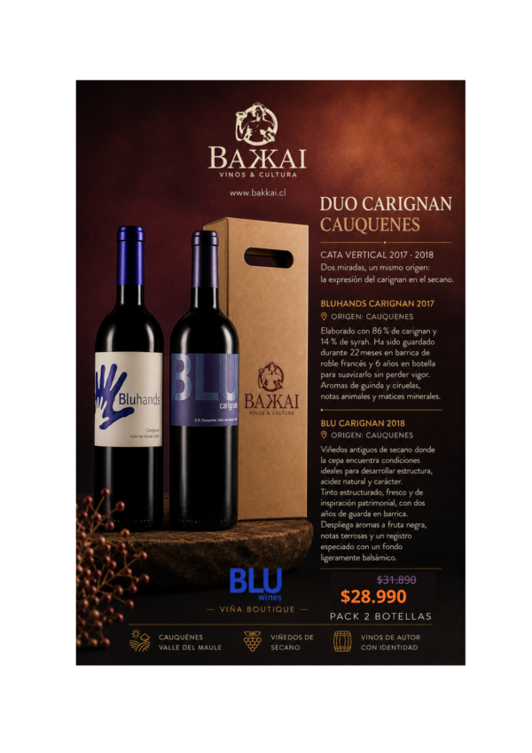 Pack Duo Carignan Cauquenes con Bluhands Carignan 2017 y BLU Carignan 2018